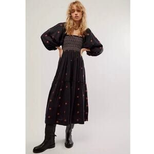FREE PEOPLE Black Dahlia Embroidered Maxi Dress Size XS
